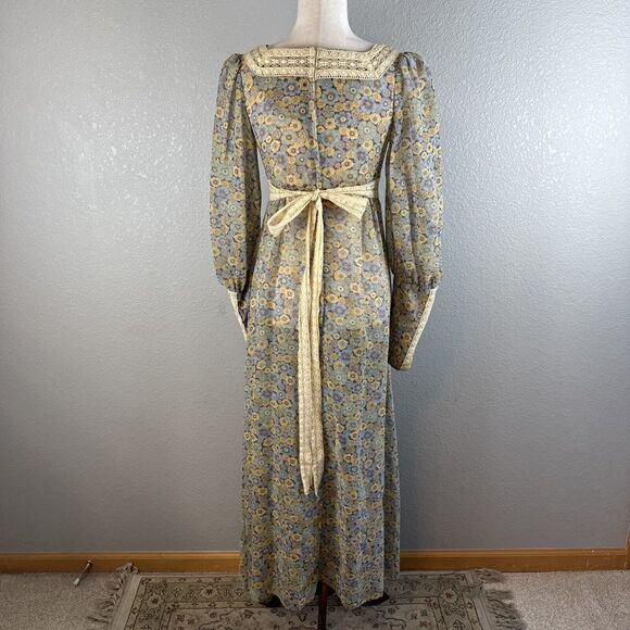 Gunne Sax Black Label Vintage Floral Cottage Prairie Dress Size 9 S Long Sleeve - Picture 8 of 11